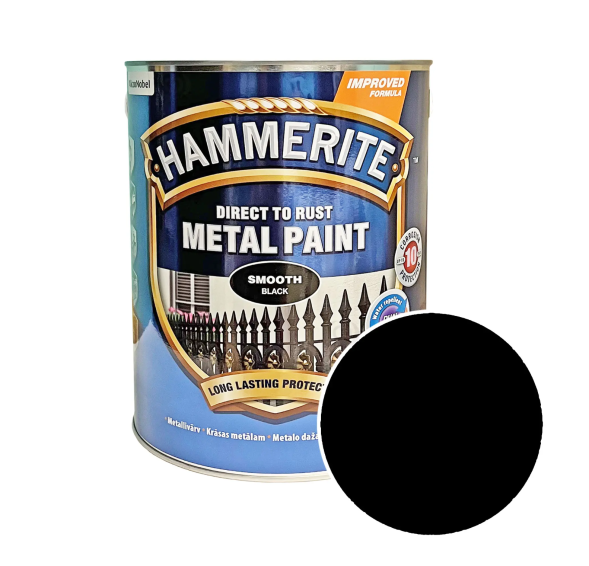Hammerite Metal Paint гладка фарба 3 в 1 по металу чорна 5л