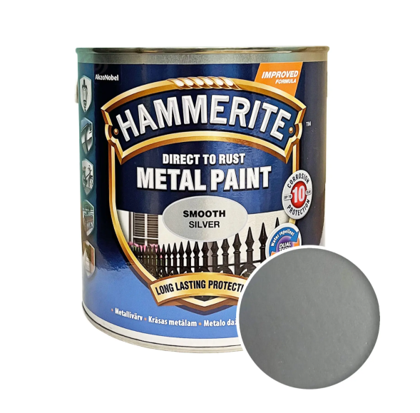 Hammerite Metal Paint гладка фарба 3 в 1 по металу срібляста 2.5л