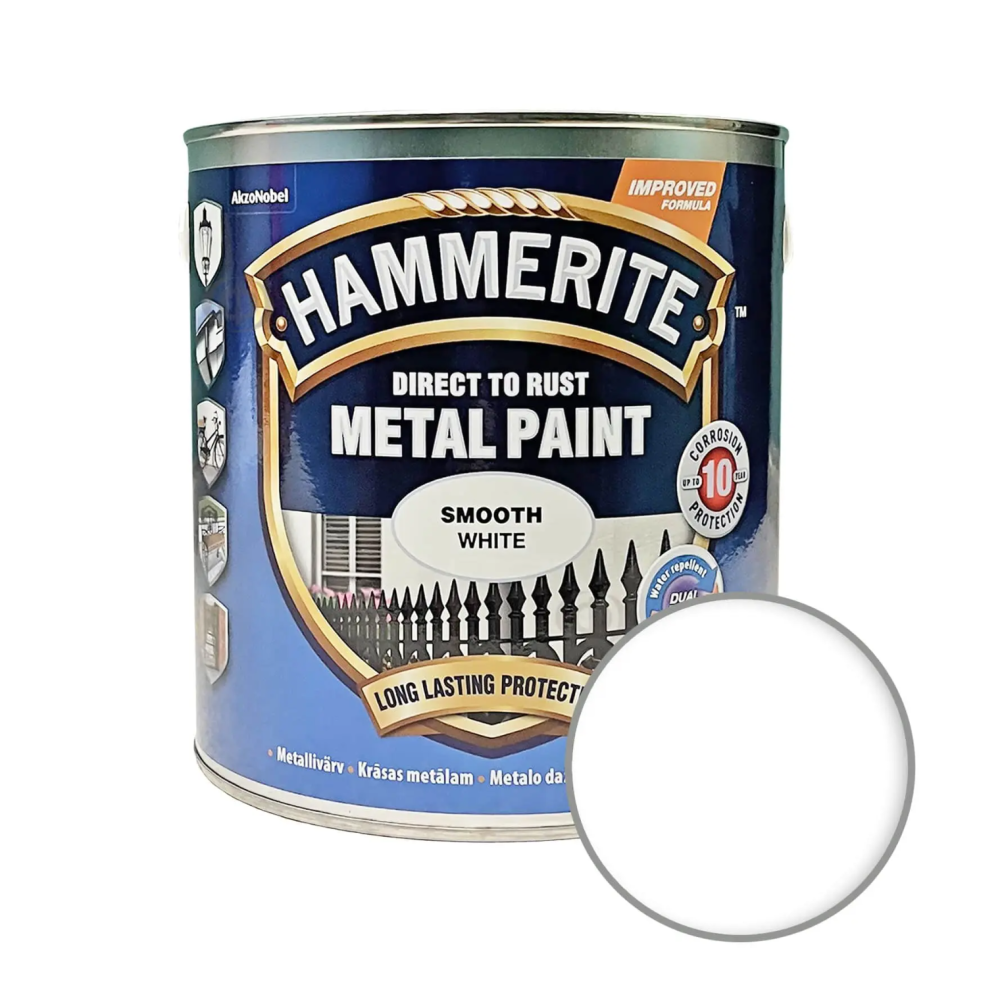 Hammerite Metal Paint гладка фарба 3 в 1 по металу біла 2.5л