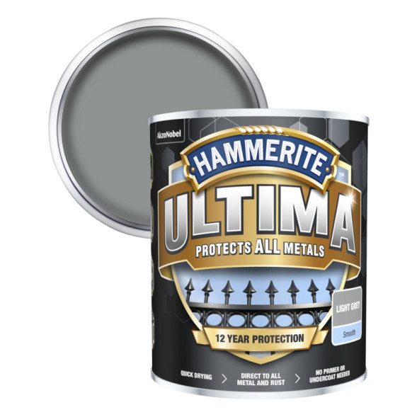 Hammerite Ultima Smooth фарба для металу, сіра RAL 7042, 2.2л