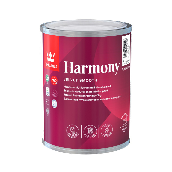 Бархатистая краска для стен Tikkurila Harmony белая 0.9л
