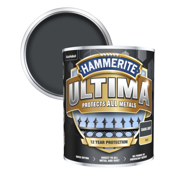 Hammerite Ultima Smooth фарба для металу, темно-сіра 2.2л